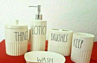 2019❤️rae Dunn Bathroom Set Of 5 Lotion,  Keep,  Brush,  Things,  Wash W/tags