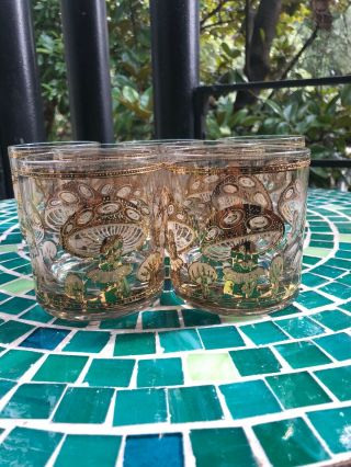 7 Vintage Culver Mushroom Gold Cocktail Glasses Hollywood Regency Mid Century