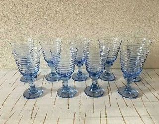 Nine (9) Libbey Glass Company Sirrus Blue Wine Glasses