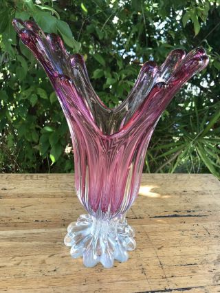 Hand Blown Murano Art Glass Cranberry Vase C14 With Certificate
