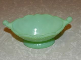 Vtg Mckee Green Jadeite Depression Glass Sunflower Handled Dish Bowl Footed
