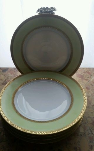 Set Of 5 Royal Bayreuth Bavaria Porcelain Gilt - Rimmed & Green Dinner Plates