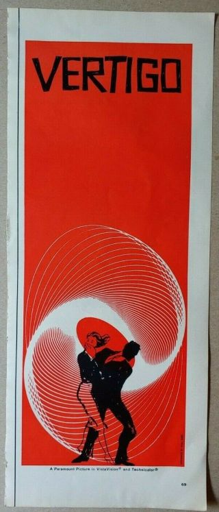 1958 Alfred Hitchcock Vertigo Movie Red Saul Bass Art Vintage Print Ad
