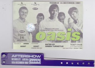 Oasis - Wembley Arena 16th Dec 1997 - Rare Ticket & Aftershow Wristband