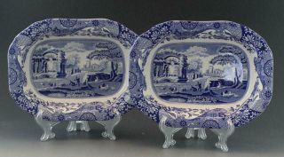 Spode Blue Italian Pair Oval Vegetable Serving Dishes Vintage English Porcelain