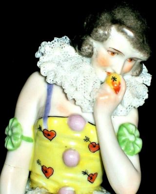 Antique German Dresden Lace Art Deco Lady Pierrette Flapper Porcelain Figurine