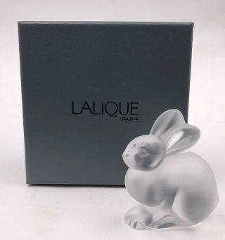 1990s Lalique 1210300 Standing Rabbits Frosted Crystal Figurine Signed No.  3