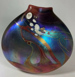 Vintage Signed Loren Chapman 1988 Studio Art Blown Glass Blue Purple Vase