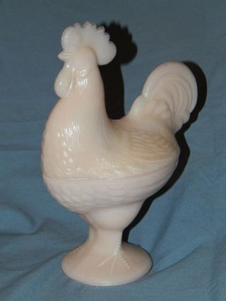 Martha Stewart By Mail L E Smith Pink Milk Glass Rooster Covered Candy Dish