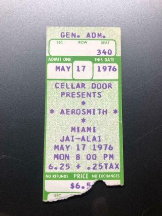 Aerosmith Concert Ticket Stub May 17,  1976 Miami Jai Alai Fronton Florida Fl