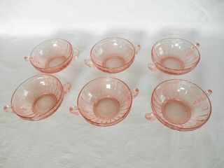 6 Pink Mayfair Open Rose Depression Glass 5 " Cream Soup Bowls - No Chips