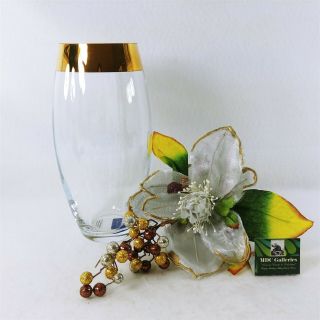Mikasa Serenity Gold Teardrop Glass Vase Etched Logo Decal And Box