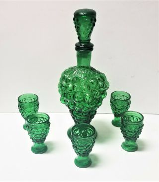 Vintage Mid Century Modern Empoli Glass Grape Carafe Genie Bottle,  Rare Glasses