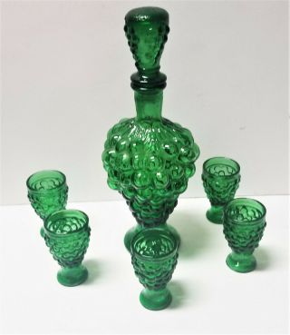 Vintage MID CENTURY MODERN Empoli Glass Grape Carafe Genie bottle,  RARE GLASSES 2