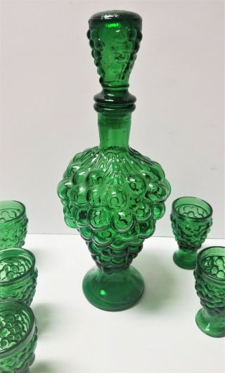 Vintage MID CENTURY MODERN Empoli Glass Grape Carafe Genie bottle,  RARE GLASSES 4
