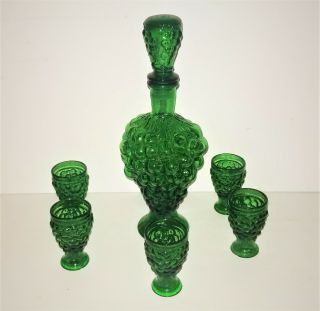 Vintage MID CENTURY MODERN Empoli Glass Grape Carafe Genie bottle,  RARE GLASSES 6