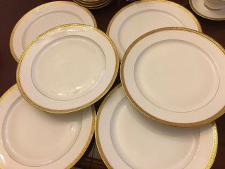 Antique Martin Limoges Raised Gold Encrusted Dinner Plates Set Of 6