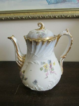 M Redon Limoges France Porcelain 2 1/4 Cup Coffee Pot Flowers Gold
