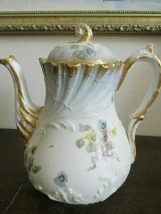 M Redon Limoges France Porcelain 2 1/4 Cup Coffee Pot Flowers Gold 2
