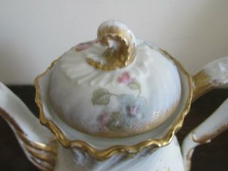 M Redon Limoges France Porcelain 2 1/4 Cup Coffee Pot Flowers Gold 3