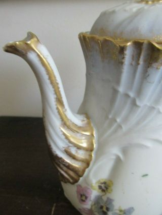 M Redon Limoges France Porcelain 2 1/4 Cup Coffee Pot Flowers Gold 6