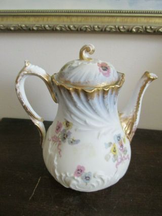 M Redon Limoges France Porcelain 2 1/4 Cup Coffee Pot Flowers Gold 7
