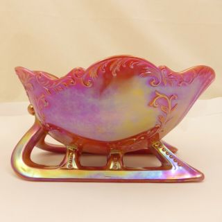 Large 9 " Sleigh Westmoreland Red Slag Carnival Glass Centerpiece Bowl Decoration
