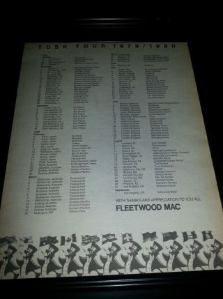 Fleetwood Mac Rare 1979 - 80 Tusk Concert Tour Promo Poster Ad Framed
