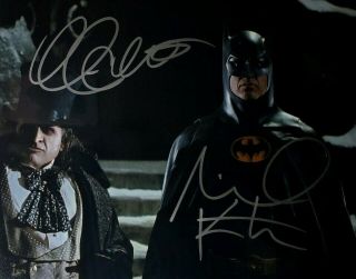 Michael Keaton & Danny Devito 2x Hand Signed 8x10 Photo W/ Holo Batman