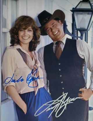 Larry Hagman & Linda Gray Hand Signed 8x10 Photo W/holo Dallas Jr Ewing