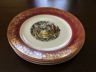 Vintage Imperial Salem China Co 23 Karat Gold Plate Victorian Lady Red 2