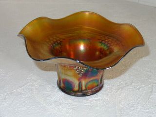 Northwood Green Carnival Glass Grape & Cable Whimsey Hat Vase Out Of Tumbler