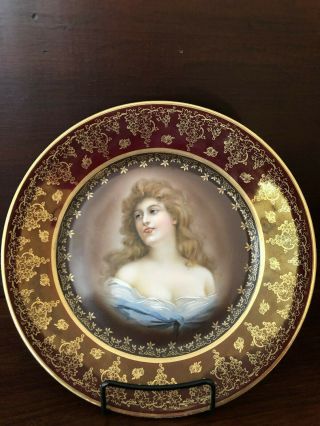 Antique Royal Vienna Porcelain Portrait Plate Hand Painted Lady Felicitas 9.  5 "