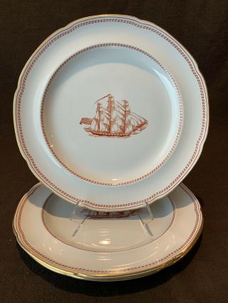 Copeland Spode Trade Winds Red Dinner Plates 10 1/8 " D Vintage Stoneware Set Of 3