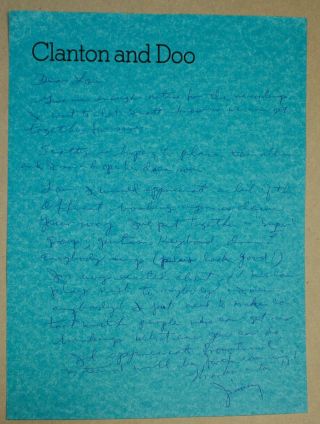Signed Jimmy Clanton Hand Written Letter On Clanton & Doo Letter Head - Doo Wop
