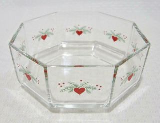 Htf Porsgrund Hearts & Pines Octagonal Clear Glassware Fruit Bowl 4.  5 " Dish