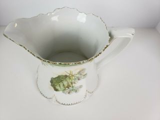 Antique RS Prussia Gilded Leaves Porcelain Floral Pitcher Lemonade Water Luster 3
