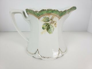 Antique RS Prussia Gilded Leaves Porcelain Floral Pitcher Lemonade Water Luster 4