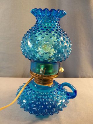 Fenton Blue Hobnail Glass Courting Electric Lamp
