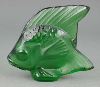 Vtg Lalique France Art Glass Pet Emerald Green Miniature Crystal Fish Sculpture