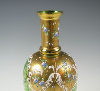 Antique Bohemian Moser Green Art Glass Vase with Enamel and Gold Decoration 4