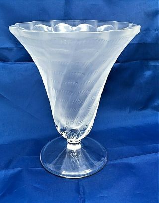 Lalique France " Cornet Shape " Frosted Crystal Spiral Vase - Flared Rim - Ca:1960 