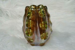 Evolution By Waterford Biomorphic Art Glass Vase Chartreuse W/ Light Irid Copper