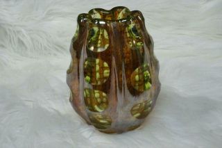 Evolution by Waterford Biomorphic Art Glass Vase Chartreuse w/ Light Irid Copper 2