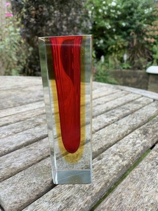 Murano Red & Amber Sommerso Glass Block Vase 3