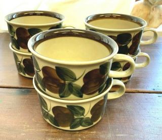 Set Of 6 Vintage Arabia Finland Ruija Brown Flat Coffee Tea Cups