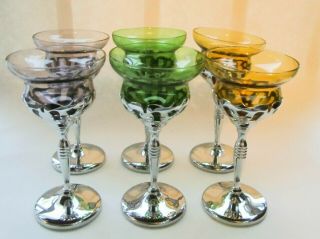 6 Farber Bros Wine Cordial Cocktail Stems Glasses Morgantown Art Deco Crystal