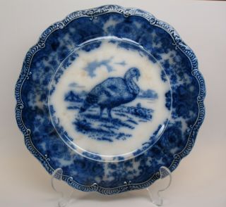 Antique Staffordshire Ridgway Flow Blue 10 " Turkey Dinner Plate