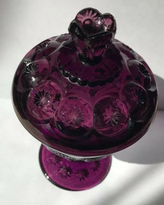 LE Smith Moon and Stars Amethyst Footed Covered Compote 61/2 in.  Purple Fenton 2