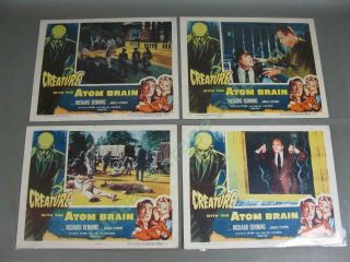 4 Vtg 1955 Creature With The Atom Brain Lobby Title Cards Horror Sci - Fi